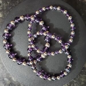 Handmade Purple and Silver Beaded Bracelet Set